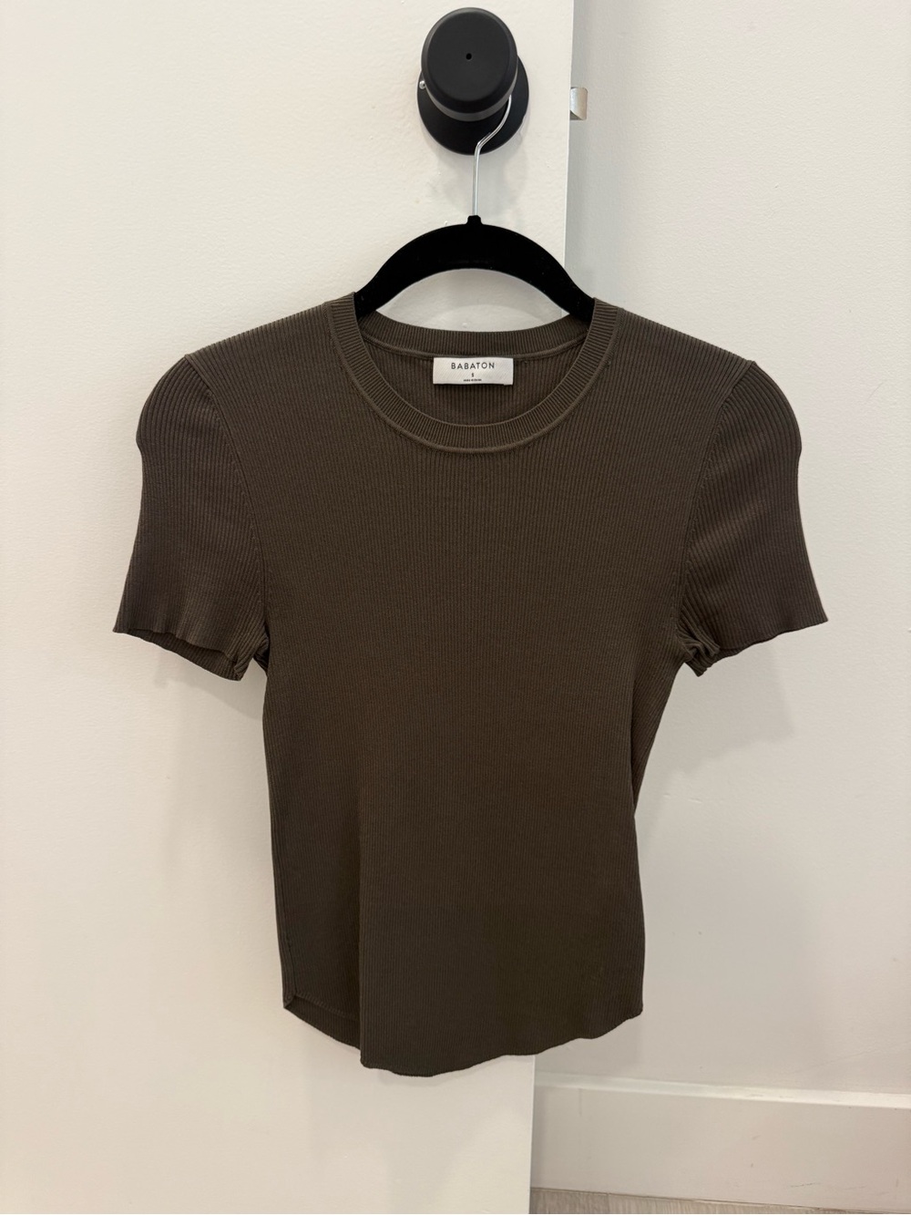 Babaton Olive Ribbed Short-Sleeve Tee
